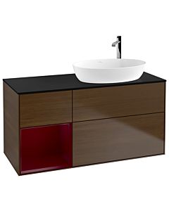 Villeroy und Boch Finion Waschtischunterschrank F922HBGN 120cm, Abdeckplatte black matt, Regale Peony matt lacquer, Walnut veneer