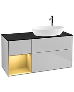 Villeroy und Boch Finion Villeroy und Boch F922HFGJ 120cm, plaque de recouvrement noir mat, étagères laqué or mat, gris clair mat