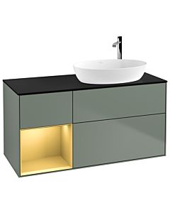 Villeroy und Boch Finion Waschtischunterschrank F922HFGM 120cm, Abdeckplatte black matt, Regale Gold matt lacquer, Olive Matt Lacquer