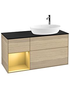 Villeroy und Boch Finion Villeroy und Boch F922HFPC 120cm, plaque de finition noir mat, étagères laqué or mat, Oak Veneer