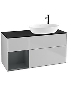 Villeroy und Boch Finion Waschtischunterschrank F922HGGJ 120cm, Abdeckplatte black matt, Regale Midnight matt lacquer, Light grey matt