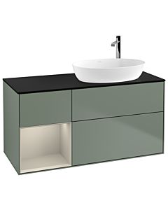 Villeroy und Boch Finion Waschtischunterschrank F922HHGM 120cm, Abdeckplatte black matt, Regale sand matt lacquer, Olive Matt Lacquer