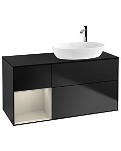 Villeroy und Boch Finion Waschtischunterschrank F922HHPD 120cm, Abdeckplatte black matt, Regale sand matt lacquer, Black matt lacquer