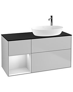 Villeroy und Boch Finion Villeroy und Boch F922MTGJ 120cm, plaque de finition noir mat, étagères laqué blanc mat, gris clair mat