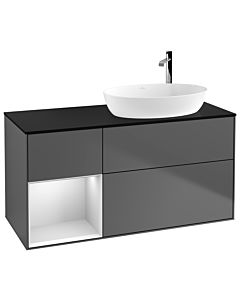Villeroy und Boch Finion Waschtischunterschrank F922MTGK 120cm, Abdeckplatte black matt, Regale White matt lacquer, Anthracite matt