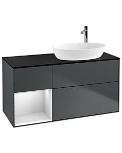 Villeroy und Boch Finion Villeroy und Boch F922MTHG 120cm, plaque de recouvrement noir mat, étagères laqué blanc mat, Midnight Blue Matt Lacquer