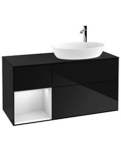 Villeroy und Boch Finion Villeroy und Boch F922MTPH 120cm, plaque de finition noir mat, étagères laqué blanc mat, Glossy Black Lacquer