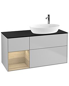 Villeroy und Boch Finion Villeroy und Boch F922PCGJ 120cm, plaque de finition noir mat, étagères Oak Veneer , gris clair mat