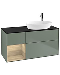 Villeroy und Boch Finion Villeroy und Boch F922PCGM 120cm, plaque de finition noir mat, étagères Oak Veneer , Olive Matt Lacquer