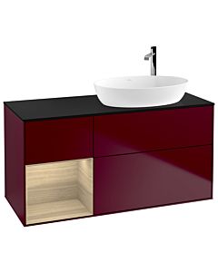 Villeroy und Boch Finion Villeroy und Boch F922PCHB 120cm, plaque de recouvrement noir mat, étagères Oak Veneer , Peony Matt