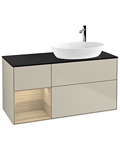 Villeroy und Boch Finion Waschtischunterschrank F922PCHH 120cm, Abdeckplatte black matt, Regale Oak Veneer, Sand Matt Lacquer