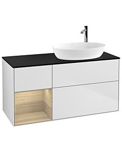 Villeroy und Boch Finion Waschtischunterschrank F922PCMT 120cm, Abdeckplatte black matt, Regale Oak Veneer, White matt lacquer
