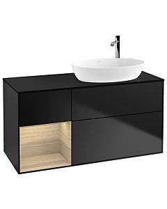 Villeroy und Boch Finion Waschtischunterschrank F922PCPD 120cm, Abdeckplatte black matt, Regale Oak Veneer, Black matt lacquer