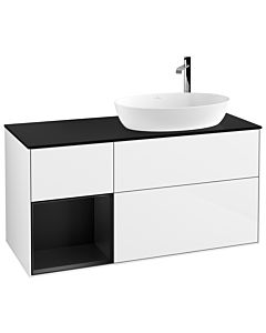 Villeroy und Boch Finion Villeroy und Boch F922PDGF 120cm, plaque de finition noir mat, étagères laqué noir mat, laqué blanc brillant