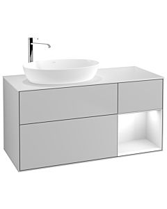 Villeroy und Boch Finion Waschtischunterschrank F931GFGJ 120cm, Abdeckplatte white matt, Regale Glossy white lacquer, Light grey matt