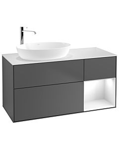 Villeroy und Boch Finion Waschtischunterschrank F931GFGK 120cm, Abdeckplatte white matt, Regale Glossy white lacquer, Anthracite matt