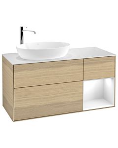Villeroy und Boch Finion Waschtischunterschrank F931GFPC 120cm, Abdeckplatte white matt, Regale Glossy white lacquer, Oak Veneer