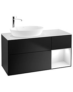Villeroy und Boch Finion Waschtischunterschrank F931GFPD 120cm, Abdeckplatte white matt, Regale Glossy white lacquer, Black matt lacquer