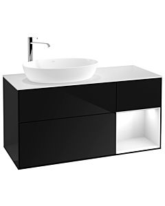 Villeroy und Boch Finion Waschtischunterschrank F931GFPH 120cm, Abdeckplatte white matt, Regale Glossy white lacquer, Glossy Black Lacquer