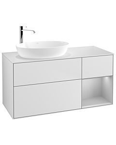 Villeroy und Boch Finion Waschtischunterschrank F931GJMT 120cm, Abdeckplatte white matt, Regale Light grey matt lacquer, White matt lacquer