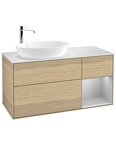 Villeroy und Boch Finion Waschtischunterschrank F931GJPC 120cm, Abdeckplatte white matt, Regale Light grey matt lacquer, Oak Veneer
