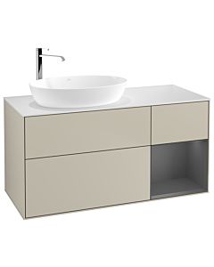 Villeroy und Boch Finion Villeroy und Boch F931GKHH 120cm, plaque de recouvrement blanc mat, étagères laqué mat anthracite, Sand Matt Lacquer