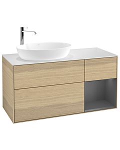 Villeroy und Boch Finion Waschtischunterschrank F931GKPC 120cm, Abdeckplatte white matt, Regale Anthracite matt lacquer, Oak Veneer