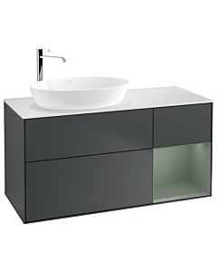 Villeroy und Boch Finion Waschtischunterschrank F931GMHG 120cm, Abdeckplatte white matt, Regale Olive matt lacquer, Midnight Blue Matt Lacquer