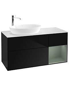 Villeroy und Boch Finion Waschtischunterschrank F931GMPH 120cm, Abdeckplatte white matt, Regale Olive matt lacquer, Glossy Black Lacquer