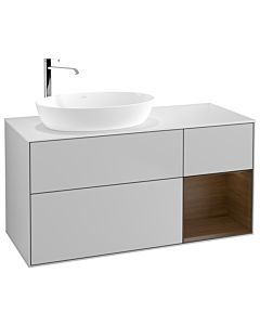 Villeroy und Boch Finion Waschtischunterschrank F931GNGJ 120cm, Abdeckplatte white matt, Regale Walnut Veneer, Light grey matt