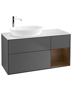 Villeroy und Boch Finion Waschtischunterschrank F931GNGK 120cm, Abdeckplatte white matt, Regale Walnut Veneer, Anthracite matt