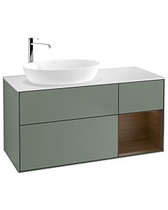 Villeroy und Boch Finion Villeroy und Boch F931GNGM 120cm, plaque de recouvrement blanc mat, étagères Walnut Veneer , Olive Matt Lacquer