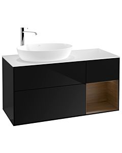 Villeroy und Boch Finion Villeroy und Boch F931GNPH 120cm, plaque de recouvrement blanc mat, étagères Walnut Veneer , Glossy Black Lacquer