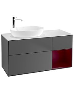 Villeroy und Boch Finion Villeroy und Boch F931HBGK 120cm, plaque de finition blanc mat, étagères Peony laqué mat, anthracite mat