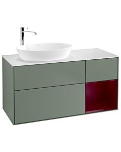 Villeroy und Boch Finion Waschtischunterschrank F931HBGM 120cm, Abdeckplatte white matt, Regale Peony matt lacquer, Olive Matt Lacquer