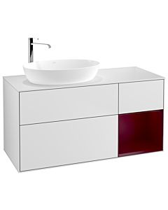 Villeroy und Boch Finion Waschtischunterschrank F931HBMT 120cm, Abdeckplatte white matt, Regale Peony matt lacquer, White matt lacquer