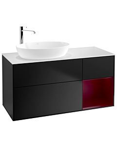 Villeroy und Boch Finion Waschtischunterschrank F931HBPD 120cm, Abdeckplatte white matt, Regale Peony matt lacquer, Black matt lacquer