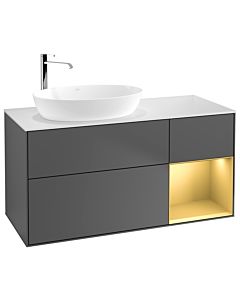 Villeroy und Boch Finion Waschtischunterschrank F931HFGK 120cm, Abdeckplatte white matt, Regale Gold matt lacquer, Anthracite matt