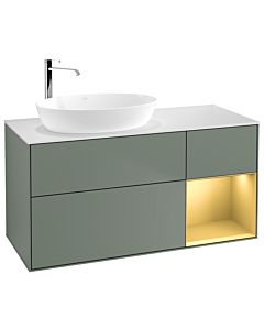 Villeroy und Boch Finion Villeroy und Boch F931HFGM 120cm, plaque de recouvrement blanc mat, étagères laqué mat or, Olive Matt Lacquer