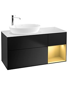 Villeroy und Boch Finion Villeroy und Boch F931HFPD 120cm, plaque de recouvrement blanc mat, étagères laqué or mat, laqué noir mat