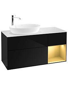 Villeroy und Boch Finion Waschtischunterschrank F931HFPH 120cm, Abdeckplatte white matt, Regale Gold matt lacquer, Glossy Black Lacquer