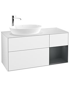 Villeroy und Boch Finion Waschtischunterschrank F931HGGF 120cm, Abdeckplatte white matt, Regale Midnight matt lacquer, Glossy white lacquer