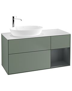 Villeroy und Boch Finion Villeroy und Boch F931HGGM 120cm, plaque de recouvrement blanc mat, étagères laqué mat Midnight, Olive Matt Lacquer