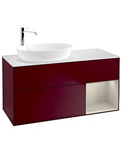 Villeroy und Boch Finion Villeroy und Boch F931HHHB 120cm, plaque de recouvrement blanc mat, étagères sable laqué mat, Peony Matt