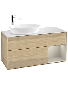 Villeroy und Boch Finion Waschtischunterschrank F931HHPC 120cm, Abdeckplatte white matt, Regale sand matt lacquer, Oak Veneer