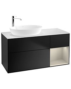 Villeroy und Boch Finion Waschtischunterschrank F931HHPD 120cm, Abdeckplatte white matt, Regale sand matt lacquer, Black matt lacquer