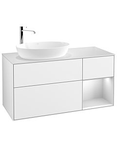 Villeroy und Boch Finion Waschtischunterschrank F931MTGF 120cm, Abdeckplatte white matt, Regale White matt lacquer, Glossy white lacquer