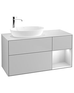 Villeroy und Boch Finion Villeroy und Boch F931MTGJ 120cm, plaque de finition blanc mat, étagères laqué blanc mat, gris clair mat