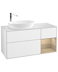 Villeroy und Boch Finion Waschtischunterschrank F931PCGF 120cm, Abdeckplatte white matt, Regale Oak Veneer, Glossy white lacquer