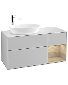 Villeroy und Boch Finion Villeroy und Boch F931PCGJ 120cm, plaque de finition blanc mat, étagères Oak Veneer , gris clair mat